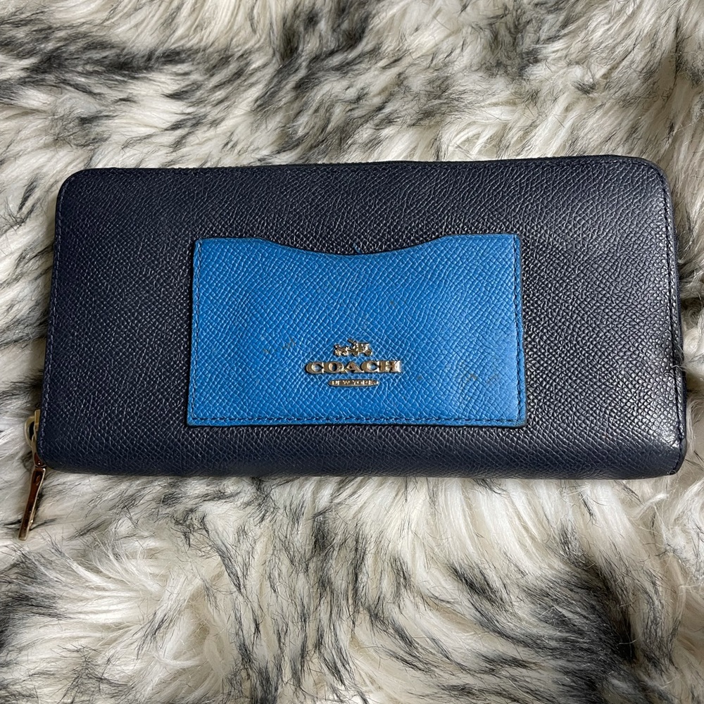 Coach Color Block Accordion Zip Wallet In Blue - image 1
